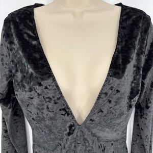 Victoria's Secret Plunge V-Neck Crushed Velvet Green Open Back Bodysuit M/L